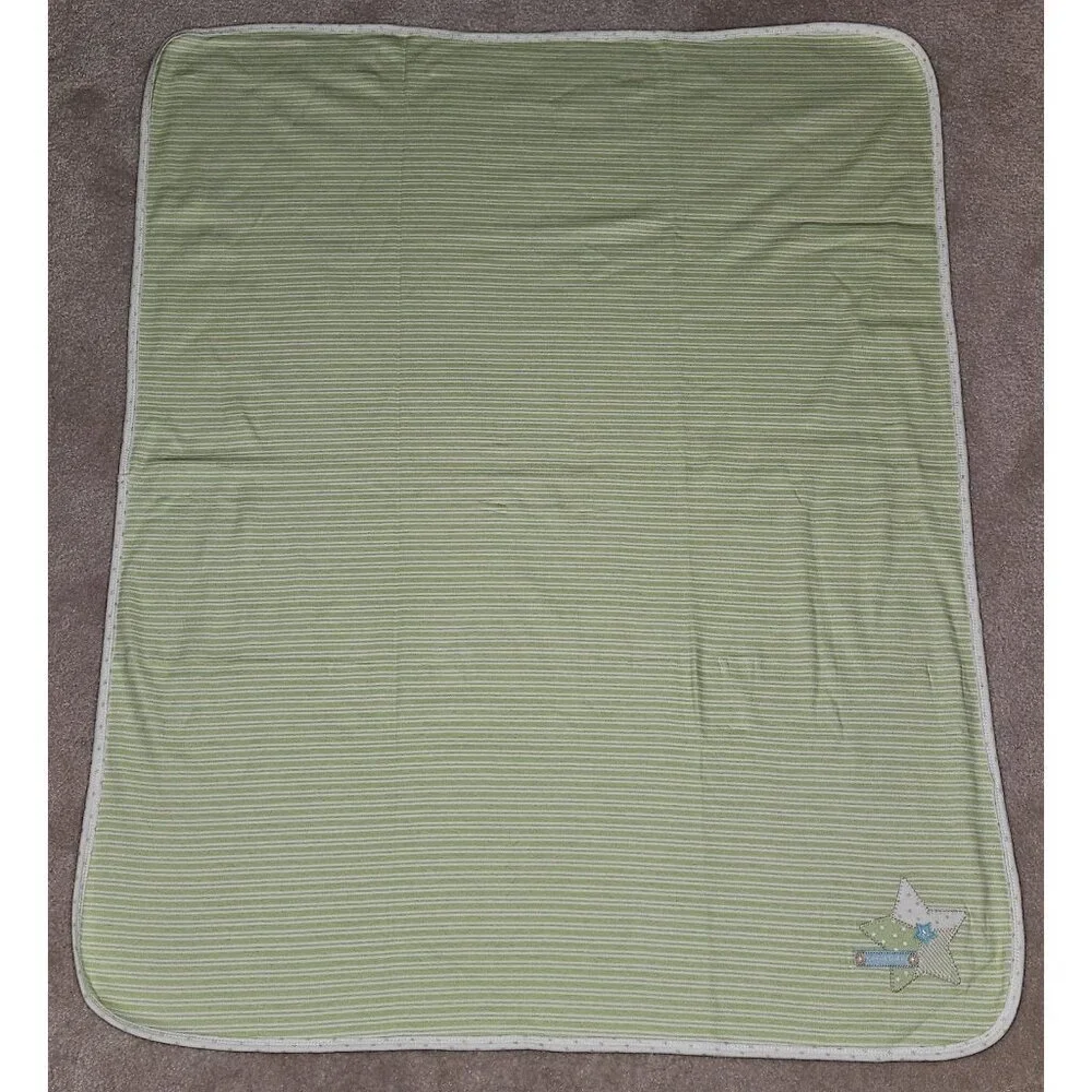 Carter's Star Baby Blanket SWEET BABY Green White Stripes Polka Dots 100% Cotton